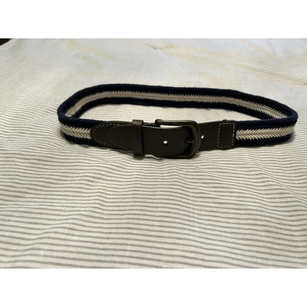 Oshkosh‎ B'Gosh Boys Size Medium Braided Woven Belt Navy Blue White Faux Leather
